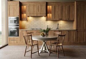 kitchen with wooden cabinets and furniture